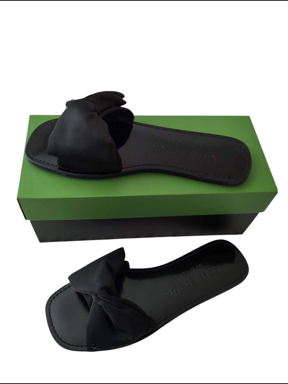 kate spade New Black Bikini Neoprene Bow Slide Sandals